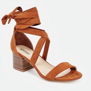 Brown Suede Wrap Block Heels